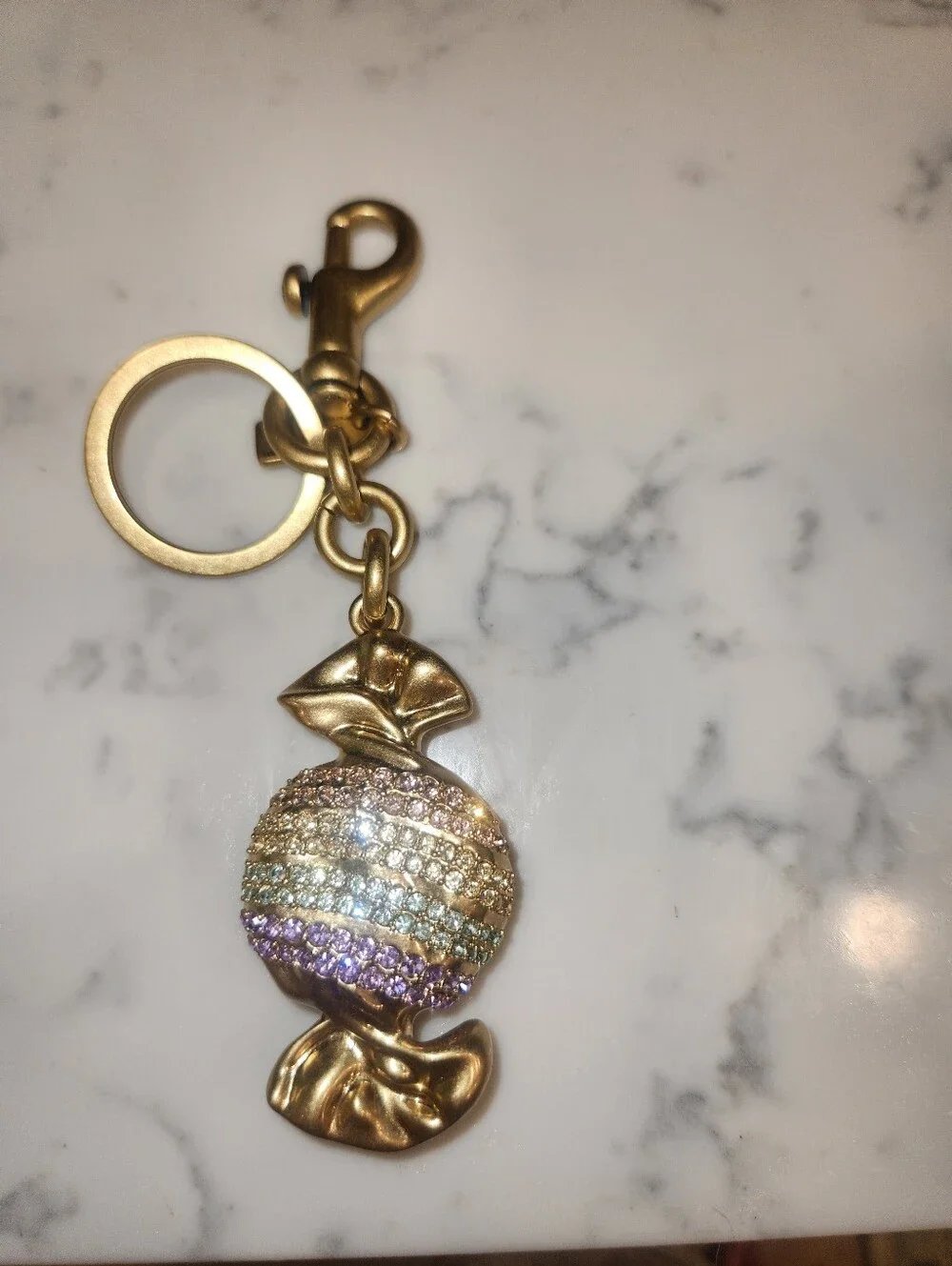Coach Gold-Tone Crystal Candy Keychain Charm - Purple/Blue/Champagne